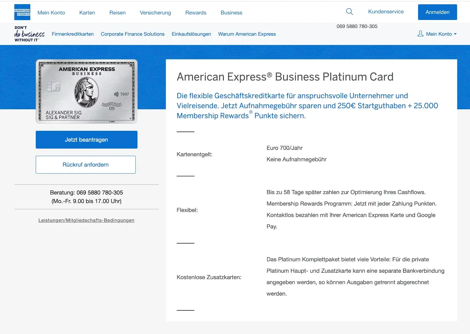 American Express Business: Platinum Card Aktion