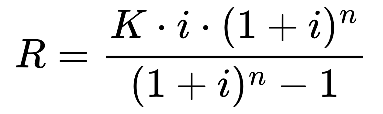 Mathematische Formel für Annuitätenberechnung mit Zinsen, Kapital und Laufzeit.