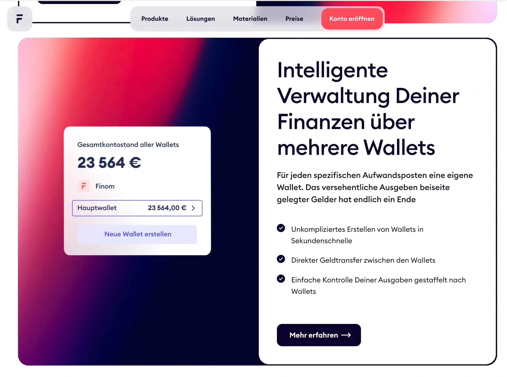 Finom Unterkonten: Wallets