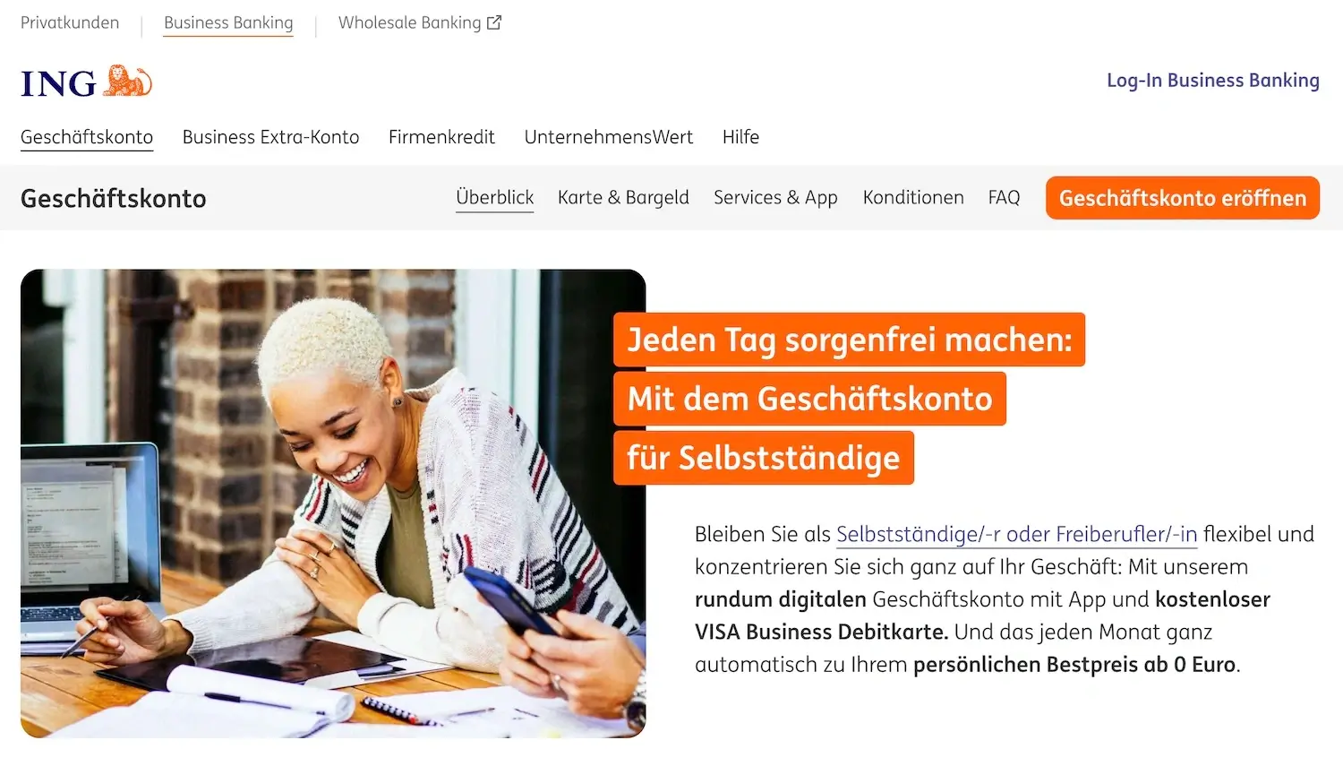 Neu: Das ING Geschäftskonto für Selbstständige und Freiberufler.